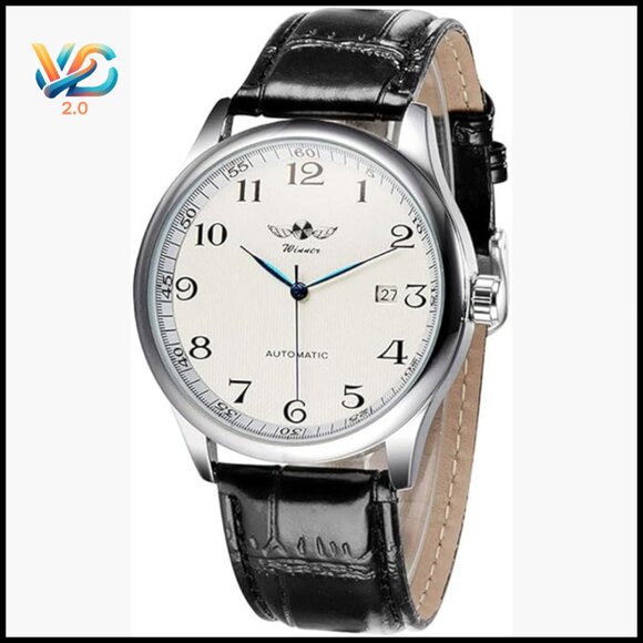 Automatic Mechanical Watch with Day Calendar Leather Band 40mm Case